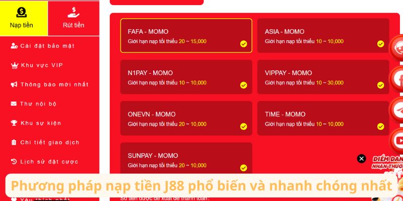 Phương pháp nạp tiền J88 phổ biến và nhanh chóng nhất